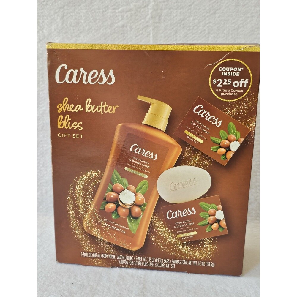 Caress shea butter Bliss Gift Set shea butter & brown sugar Body Wash & 2 Bars